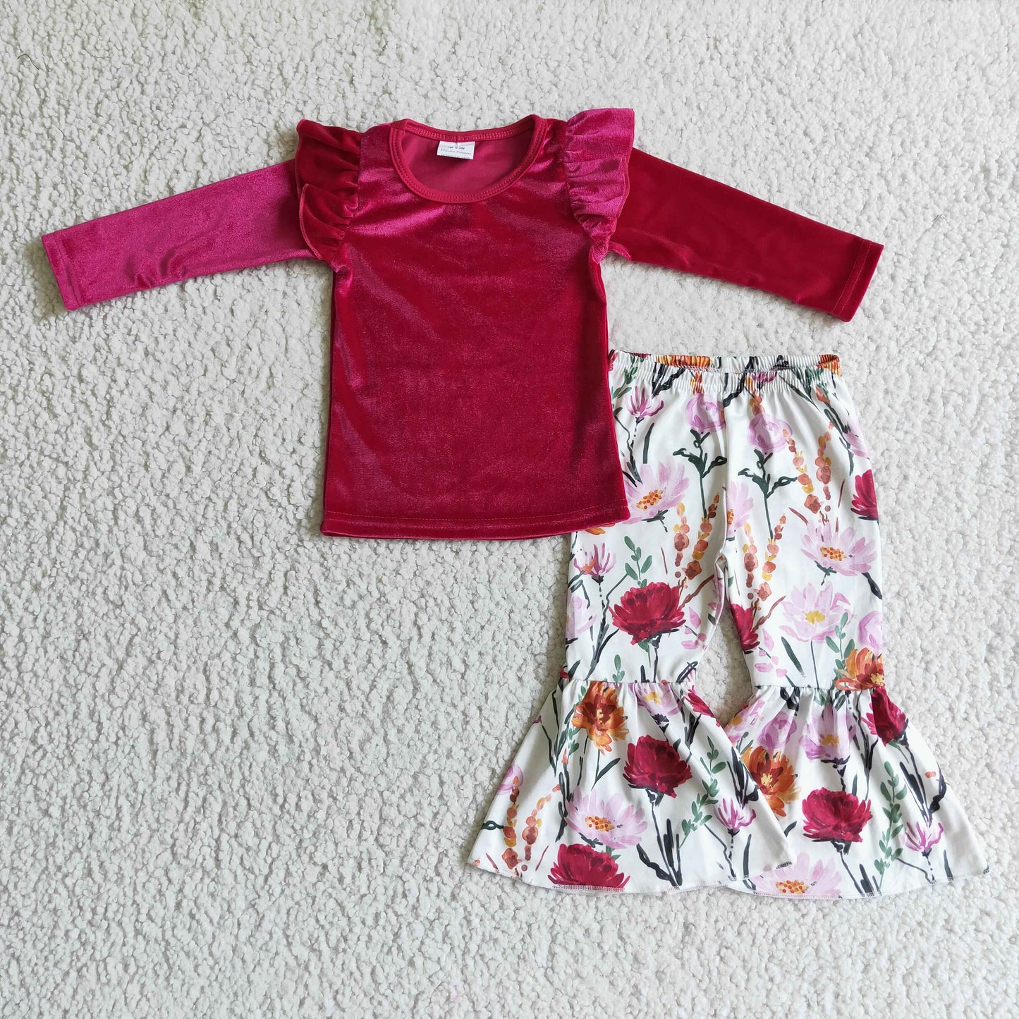 Girls red velvet top floral pants outfits      GLP0221