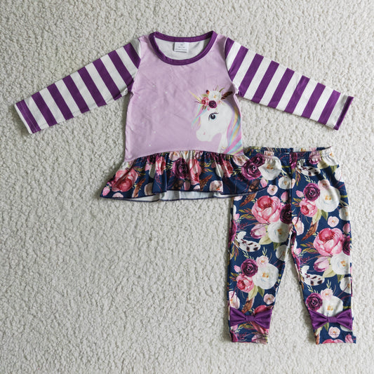 Girls fall unicorn top floral leggings outfit  GLP0223