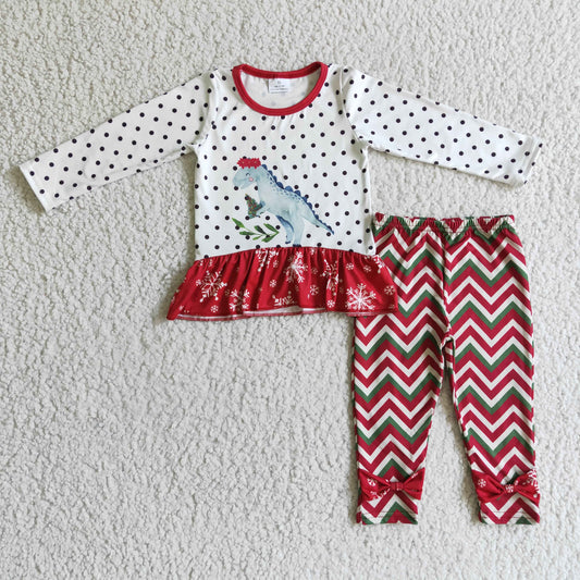 (Promotion)Girls Christmas dinosaur print outfit  GLP0226