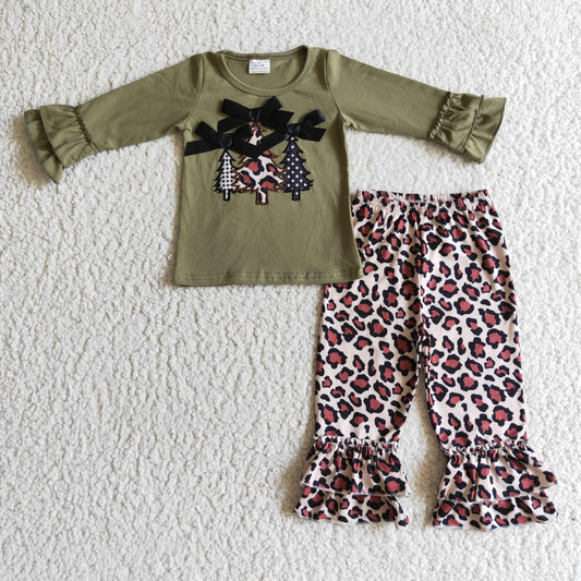 Girls leopard print Christmas tree Outfits   GLP0231