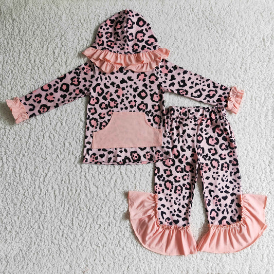 Girls pink leopard print hooded outfits GLP0254