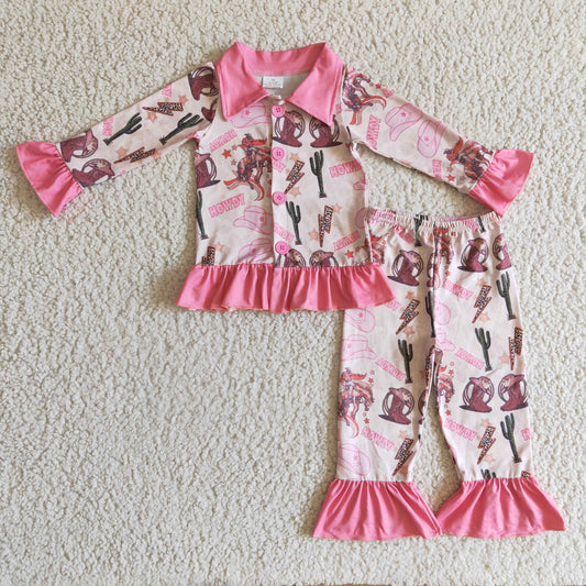 Girls western design pink print pajamas      GLP0279