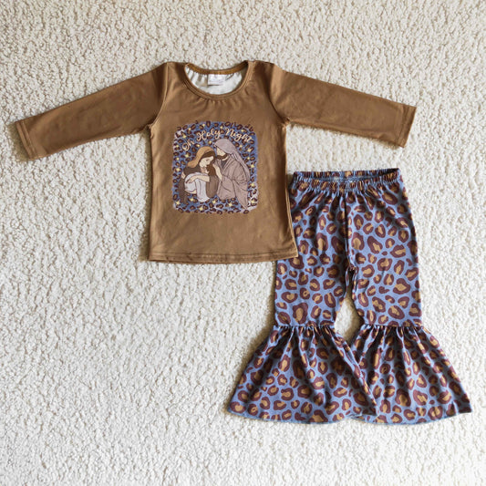 (Promotion)Girls long sleeve ON HOLY NIGHT nativity Christmas outfit      GLP0286