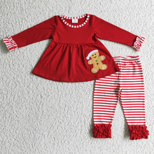 Girls Christmas gingersnap embroidery outfit      GLP0296