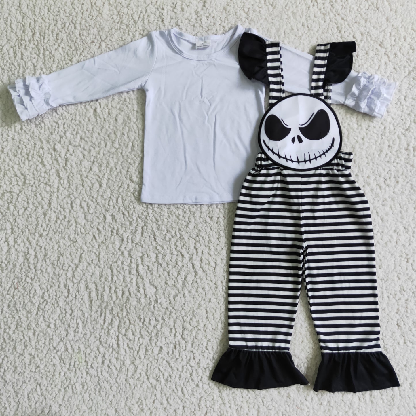 Baby girls long sleeve white top Halloween suspender pants outfit   GLP0310