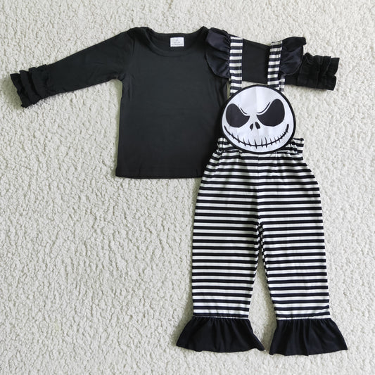 Baby girls long sleeve black top Halloween suspender pants outfit   GLP0311