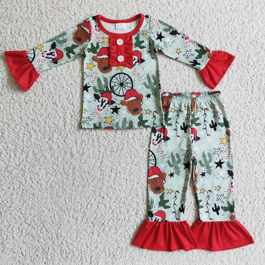 Girls Christmas Highland cow print pajamas        GLP0320