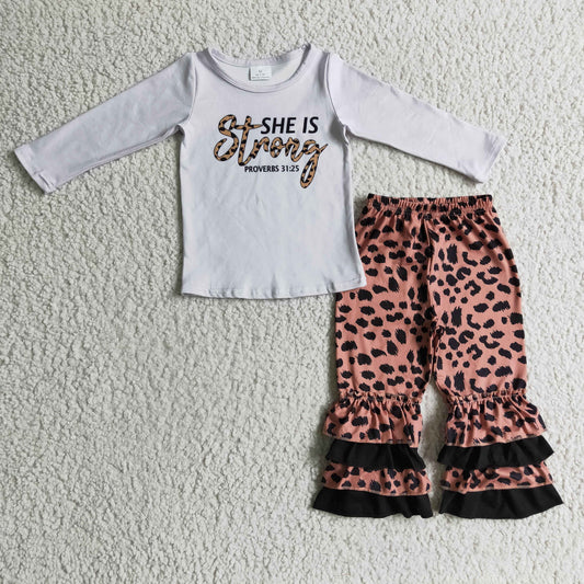 (Promotion)She is strong top leopard pants outfit    GLP0335
