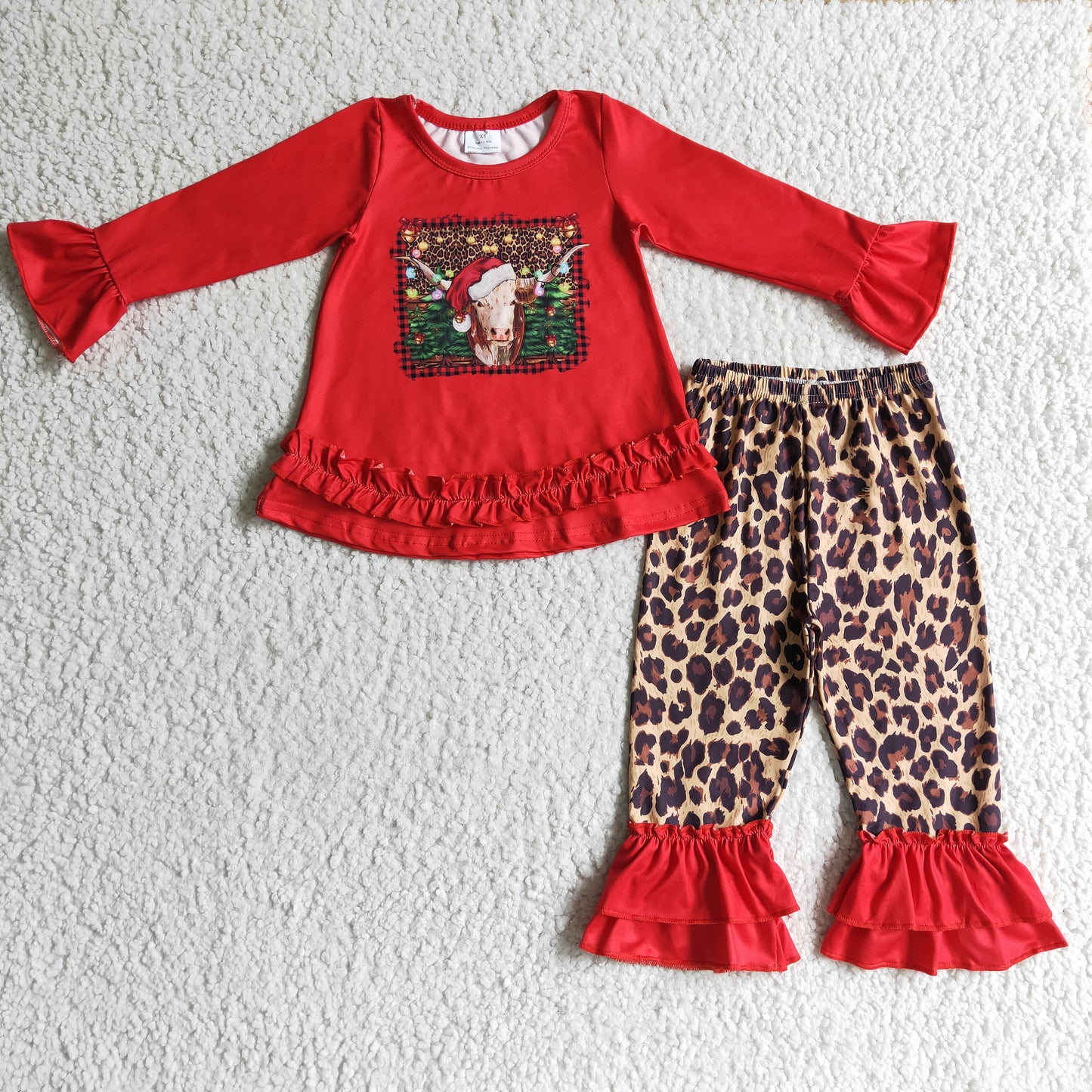 Girls cow print Christmas outfits      GLP0343