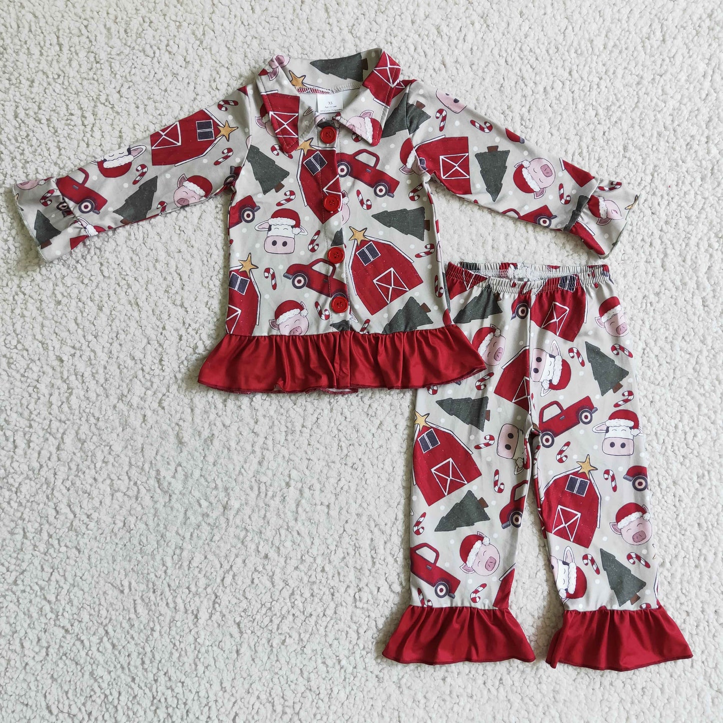 Girls farm print Christmas pajama set  GLP0349