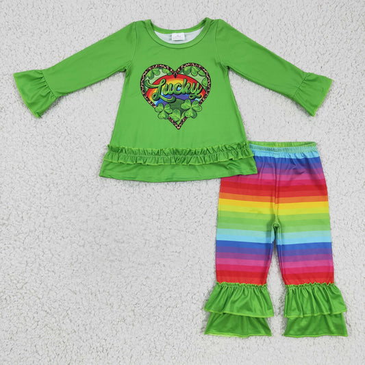 Girls LUCKY print St. Patrick's Day outfit    GLP0364