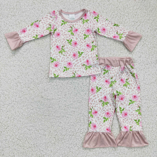 Girls leopard floral print pajama set   GLP0367