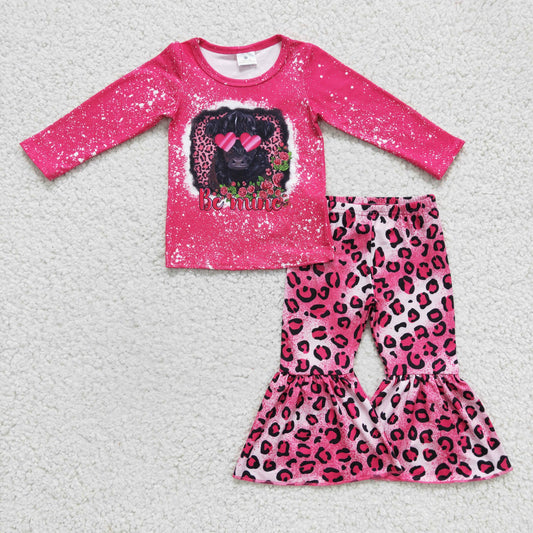 Girls hot pink highland cow print Valentine's Day outfit GLP0369