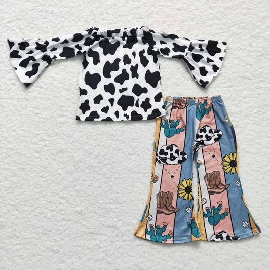 (Promotion)Girls Off Shoulder design cow print outfits  GLP0375