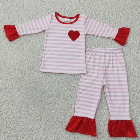 Girls stripes Valentine's Day pajama set   GLP0383