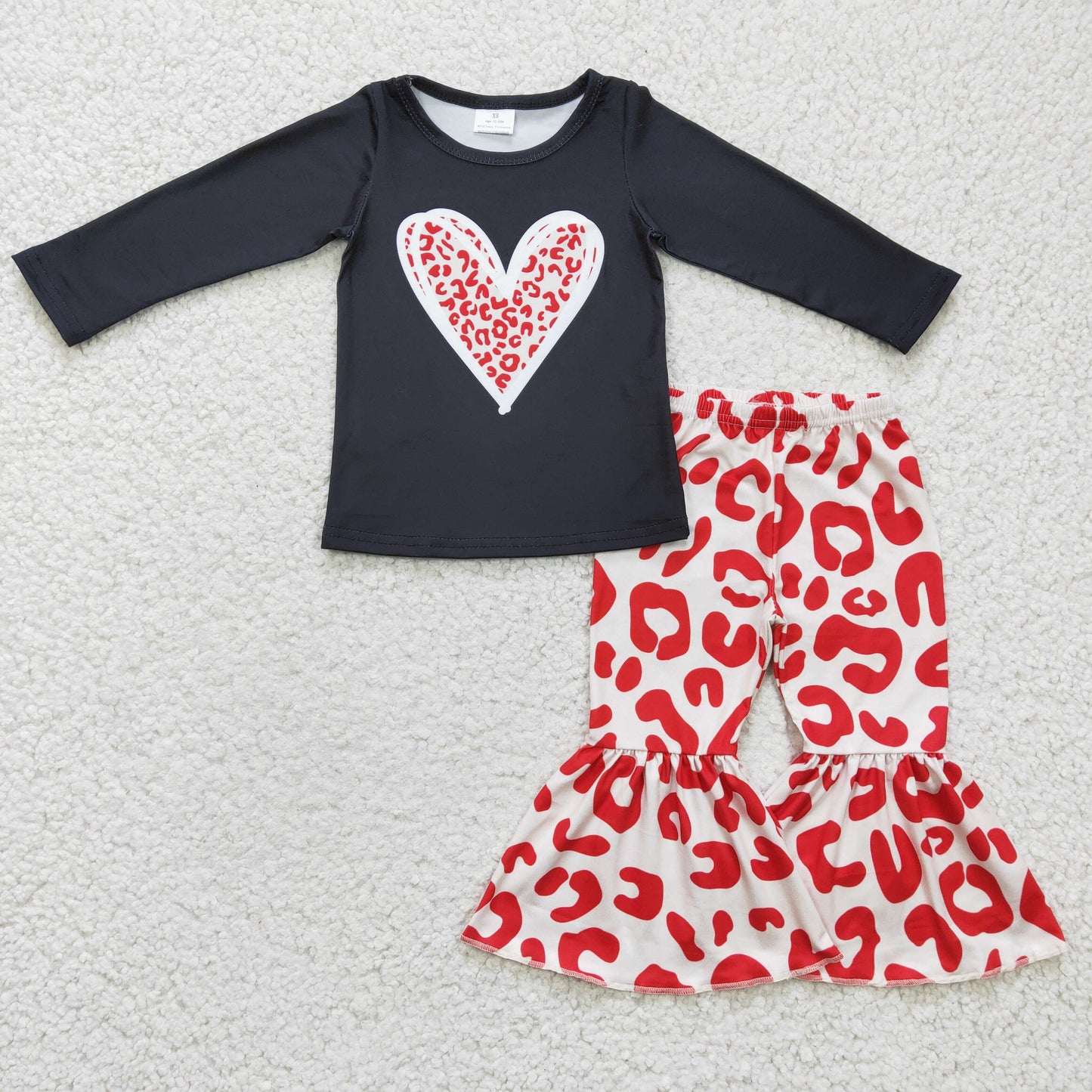 Girls red heart leopard print Valentine's outfits GLP0404