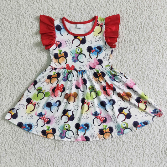 (Promotion)Flutter sleeves knee length cartoon mouse dress GSD0011