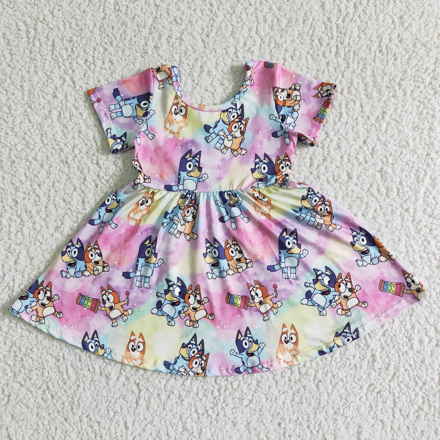 Girls cartoon dog print knee length dress GSD0025