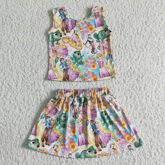 (Promotion)Sleeveless top and skirt cartoon print summer outfits  GSD0040