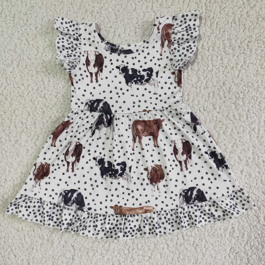 (Promotion)Flutter sleeve knee length cow print dress GSD0072