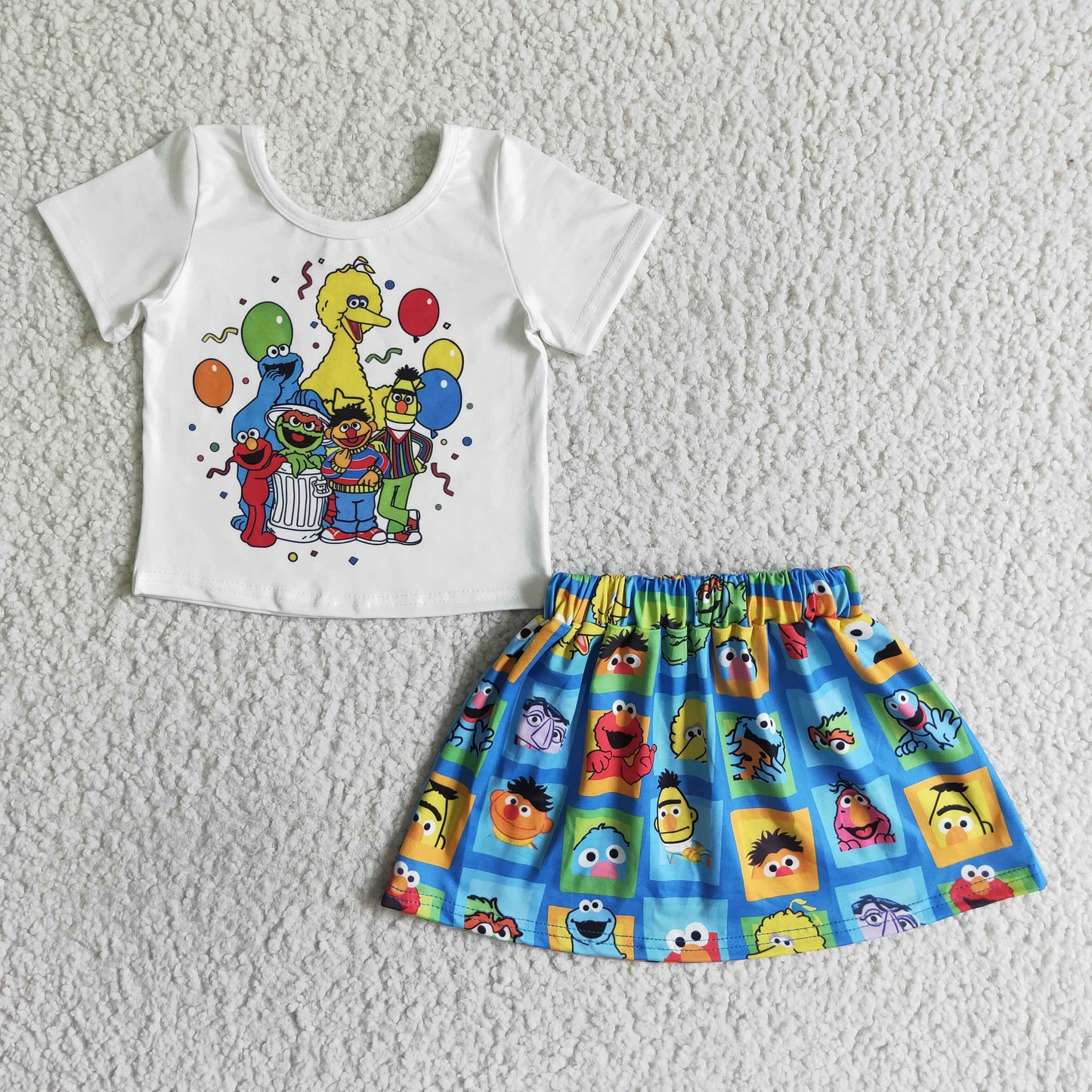 Cartoon Street Teacher Short Sleeve Skirts Girls Summer Outfits     GSD0119