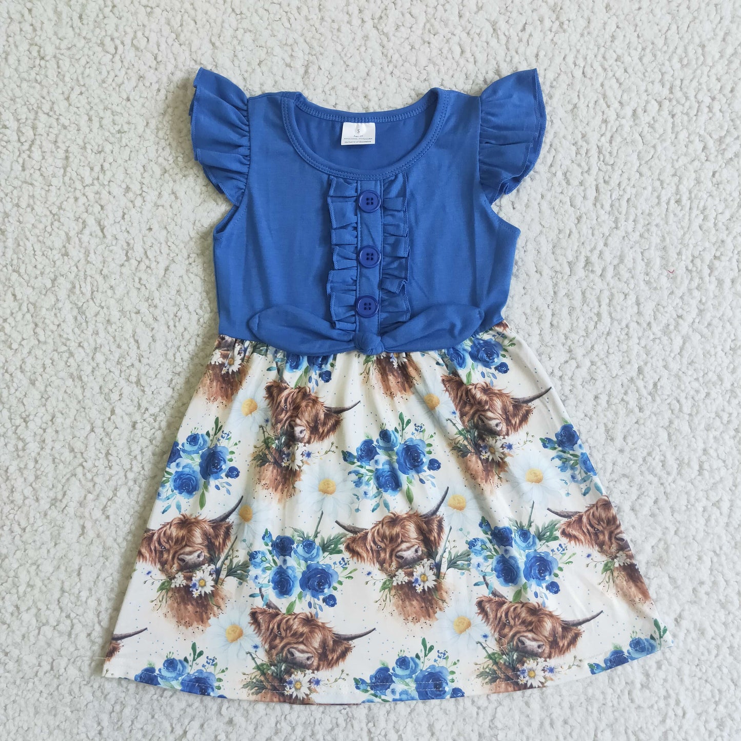 Girls highland cow floral print summer dress   GSD0124