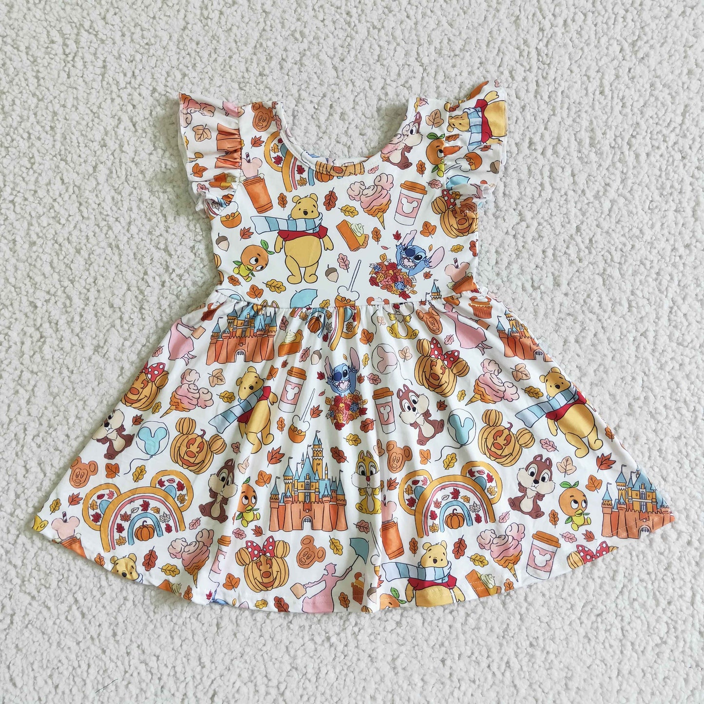 Cute little bear flutter sleeves fall pumpkin Halloween dress     GSD0134