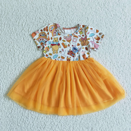 Cute little bear knee length Halloween fall pumpkin dress  GSD0135