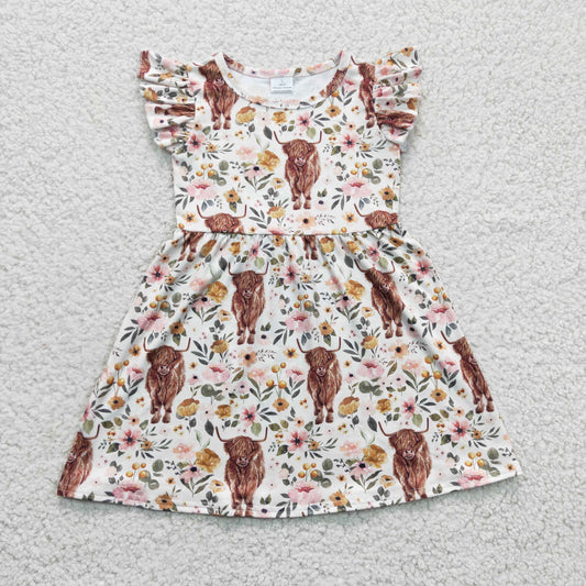 (Promotion)GSD0158 Girls highland cow print dress