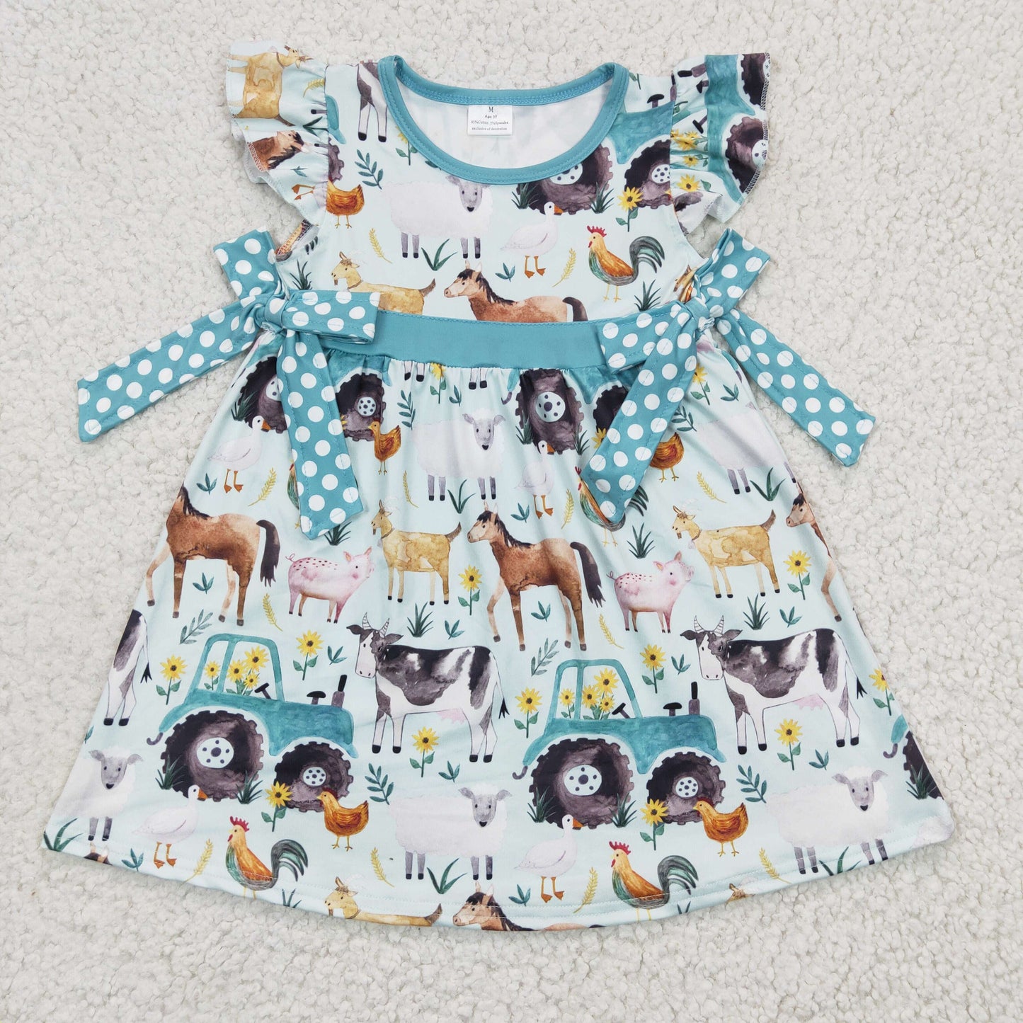 Girls flutter sleeve farm print dress   GSD0162