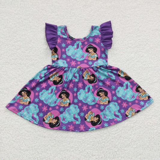 Girls purple princess print summer dress    GSD0230