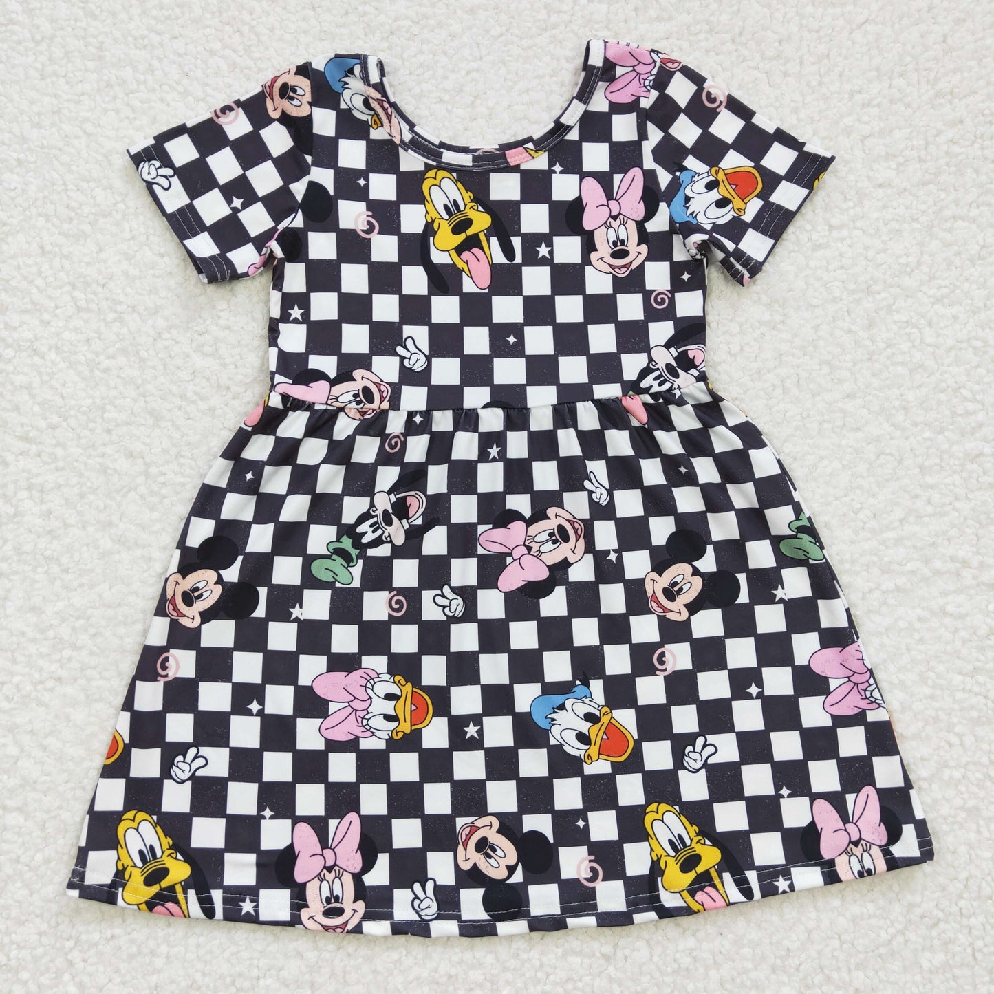 Girls cartoon mouse black plaid print summer dress    GSD0235