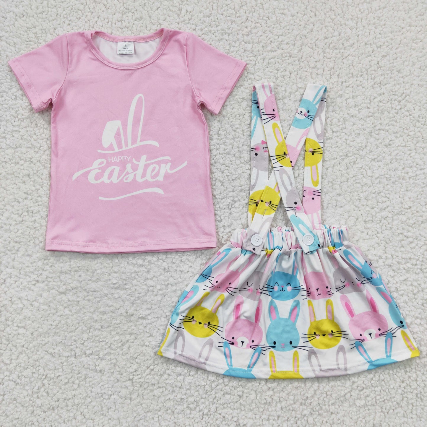 Girls bunny print suspender skirt Easter outfits  GSD0236