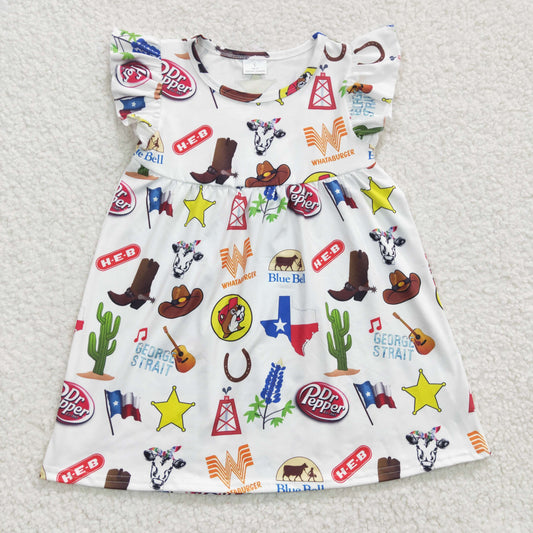 Girls western print summer dress   GSD0260