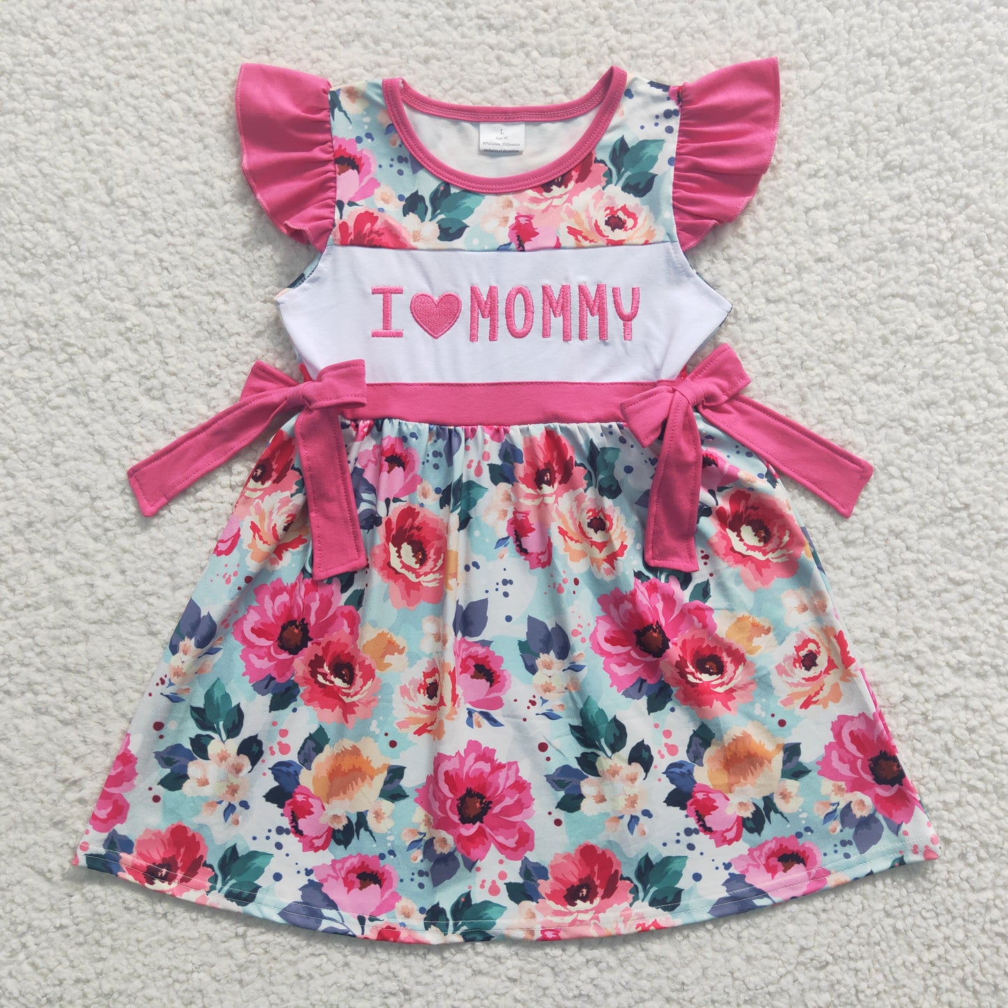 Girls pink I LOVE MOMMY flowers print summer dress   GSD0263