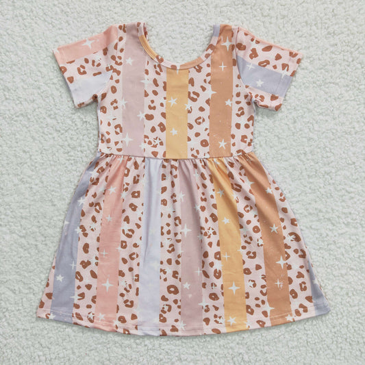 Girls leopard stripes print summer dress   GSD0266