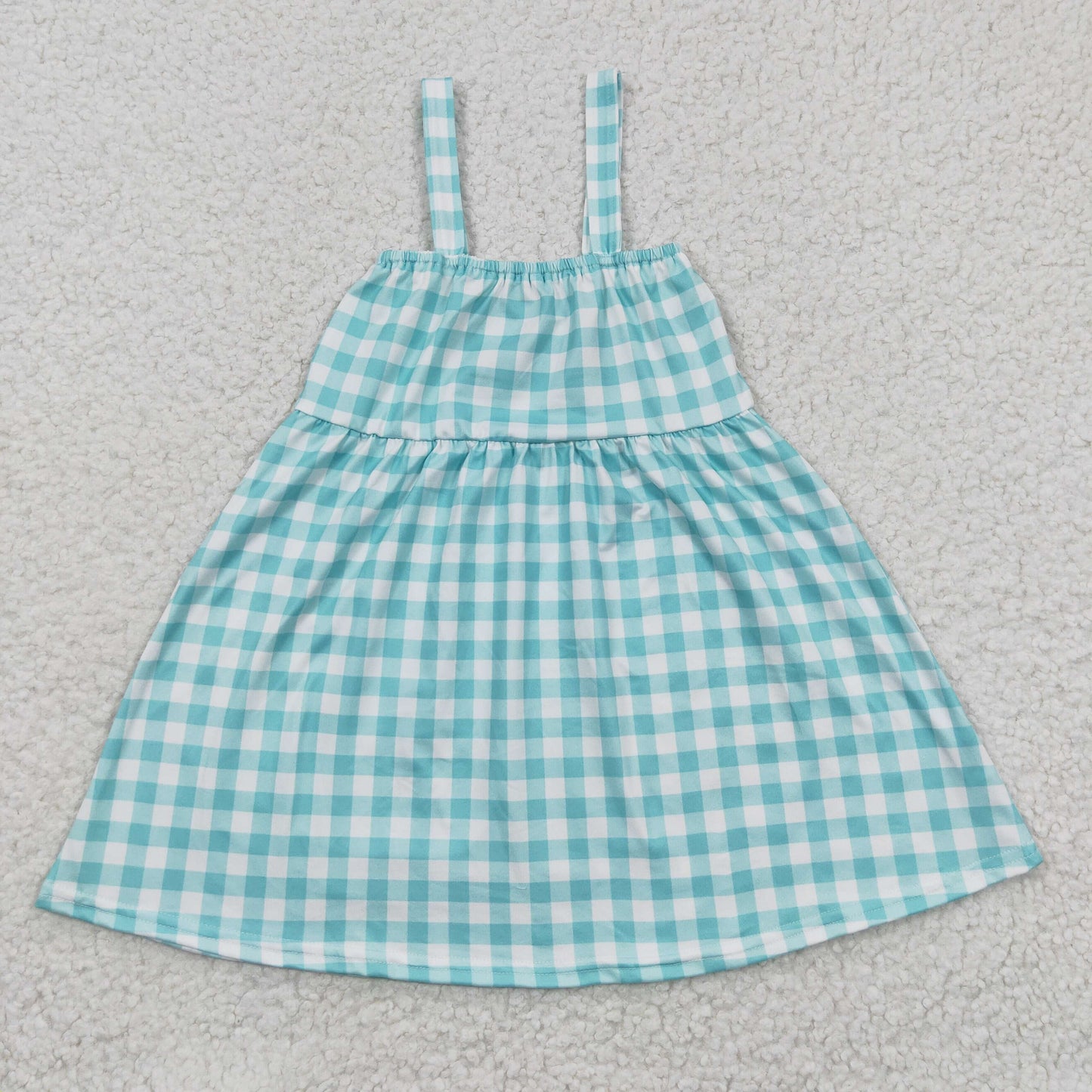 GSD0269 Girls blue plaids farm print embroidery summer dress