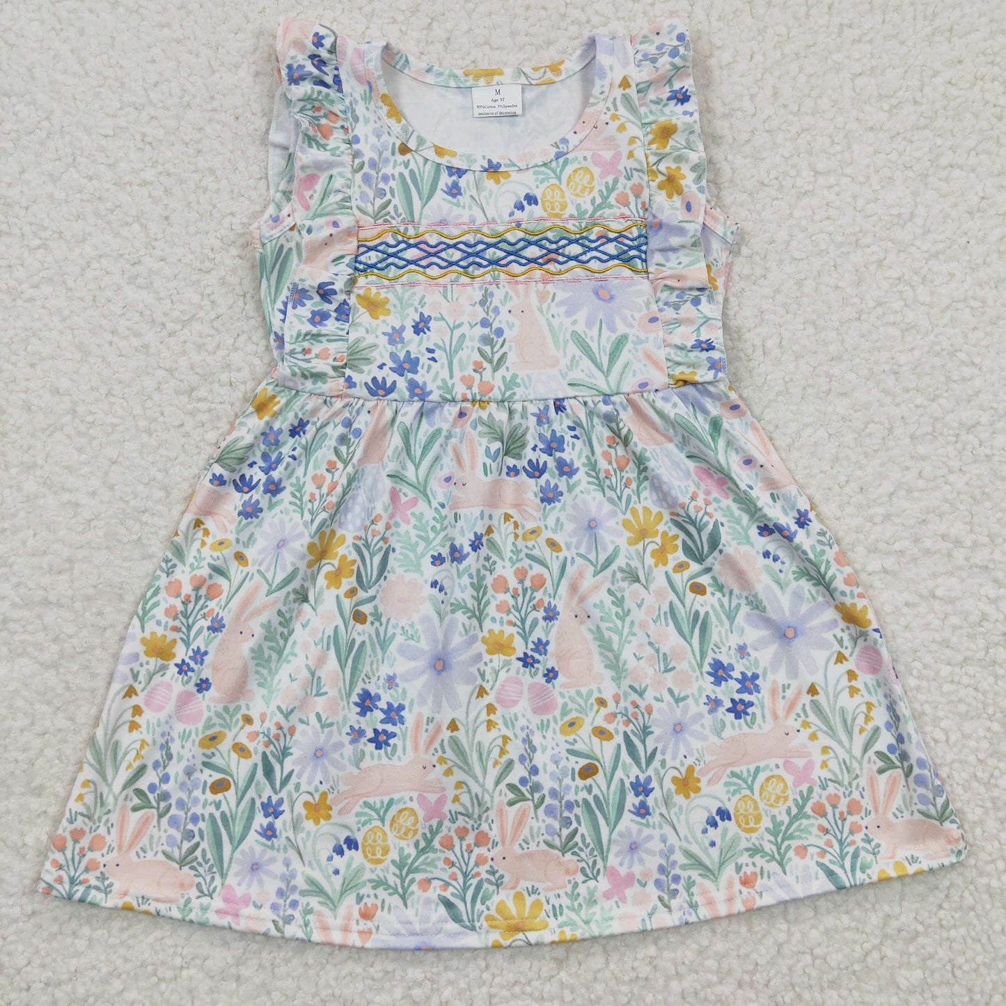 Girls floral bunny print Easter dress   GSD0272