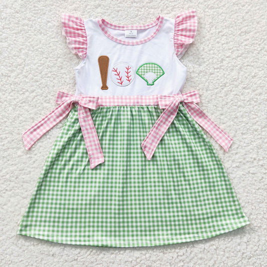 Girls baseball print embroidery summer dress   GSD0278