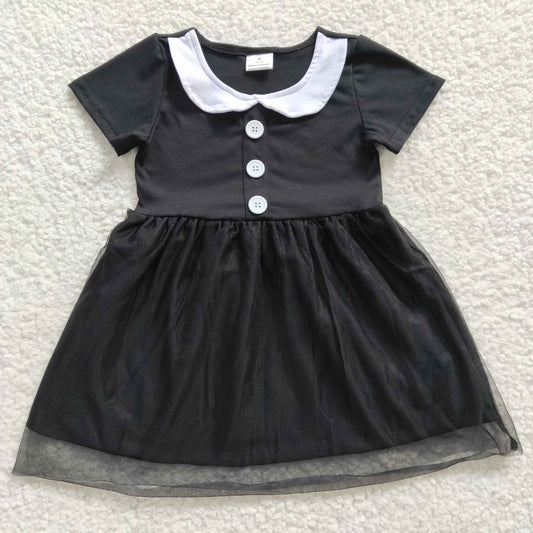 Girls summer short sleeve black cotton Wednesday dress GSD0285