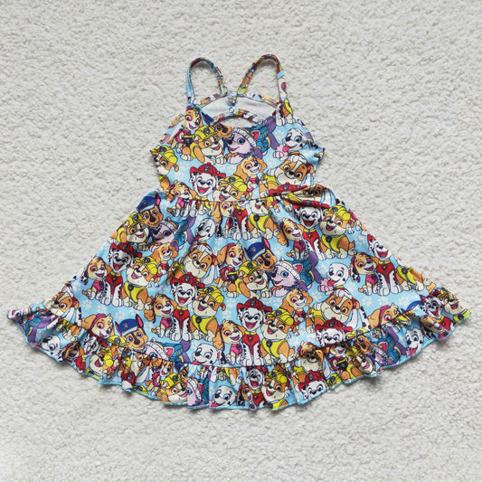 Girls spaghetti strap cartoon print summer dress GSD0291