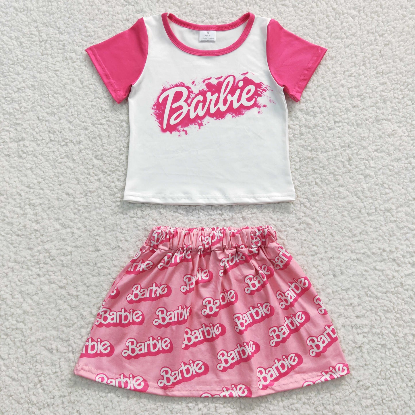 Girls pink short sleeve top matching skirt summer outfits GSD0294