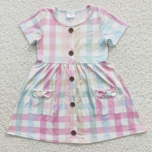 Girls rainbow plaid print summer dress GSD0296