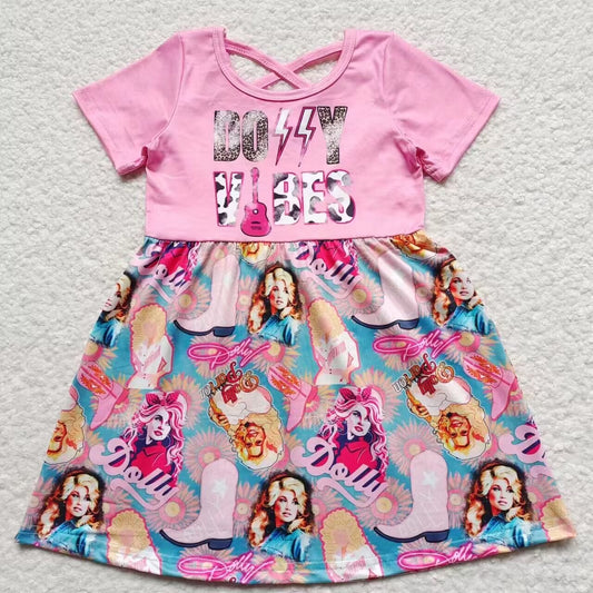 Girls pink singer print summer dress GSD0316