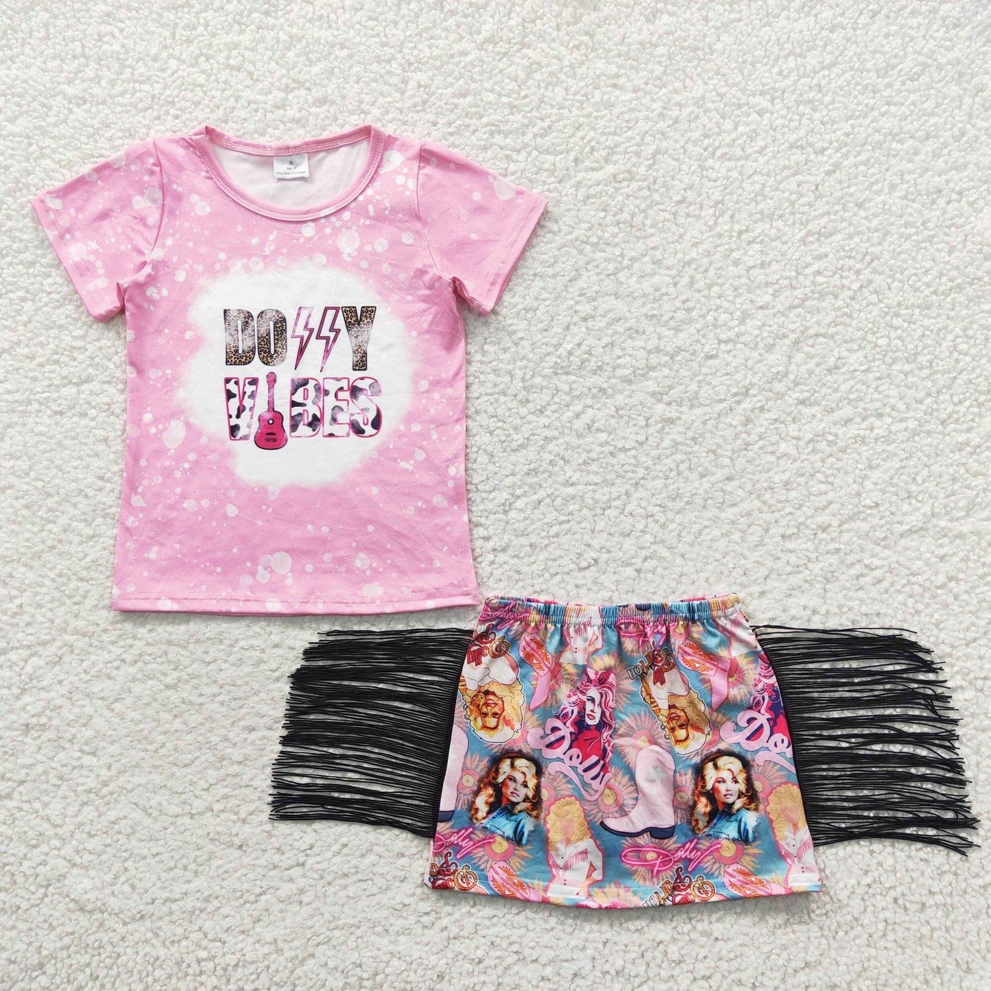 Girls pink singer print tassels skirt summer outfits GSD0317