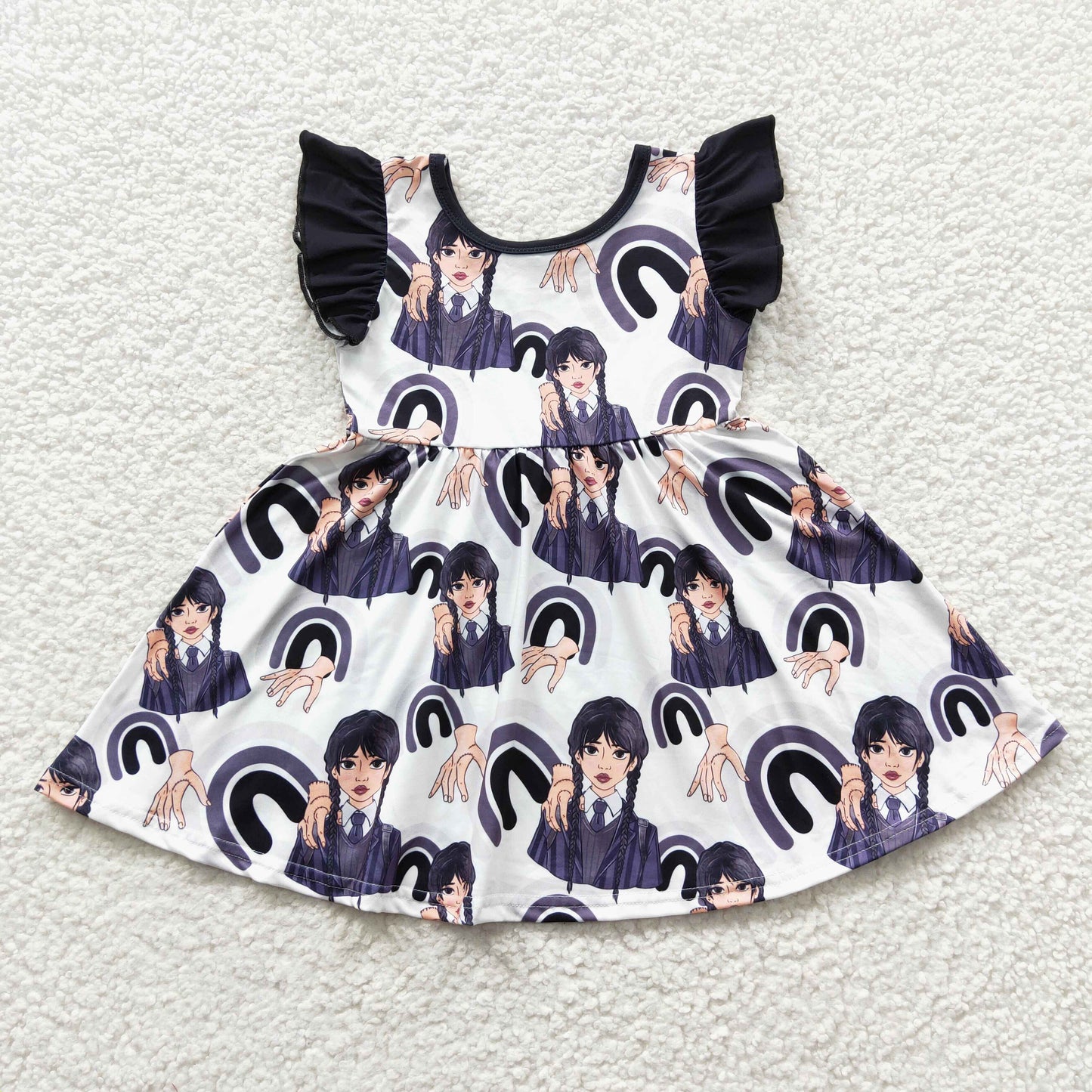 Girls black rainbow cartoon Wednesday design summer dress GSD0326