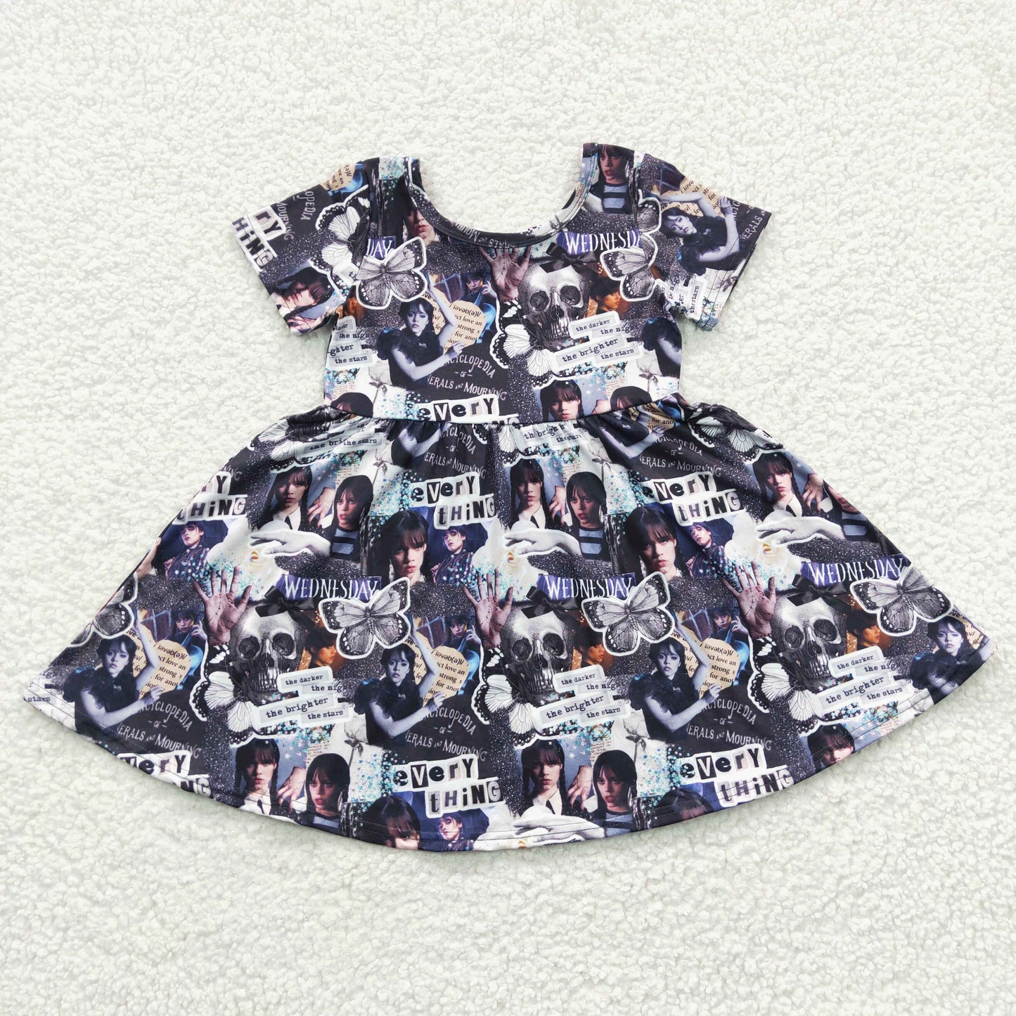 GSD0332 Girls black Wednesday design summer dress