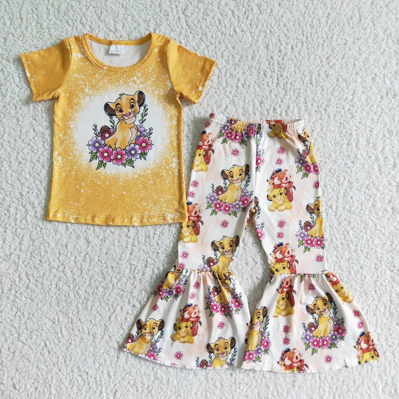 Girls cartoon print bell pants outfits   GSPO0017