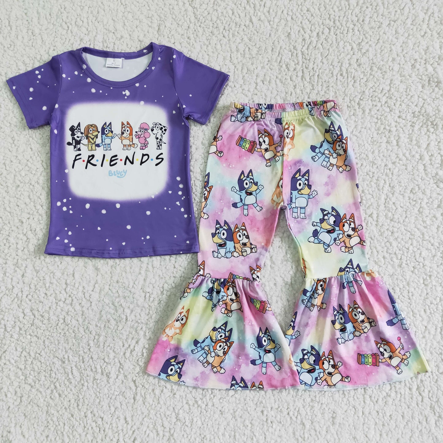 Girls short sleeve top cartoon dog design bell bottom pants outfits  GSPO0059