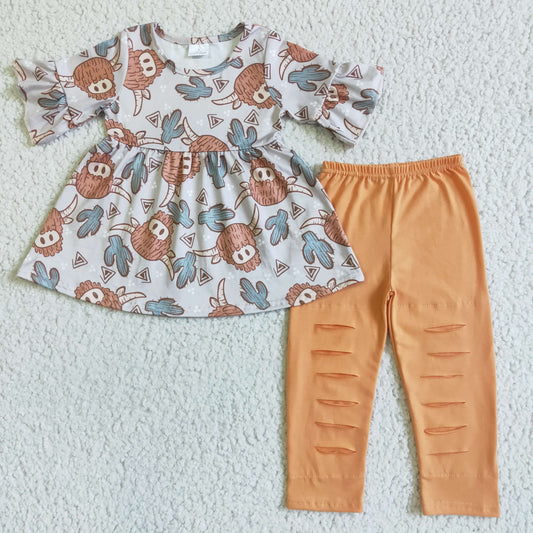 Girls Highland Cow Tunic Top and Legging Pants   GSPO0095